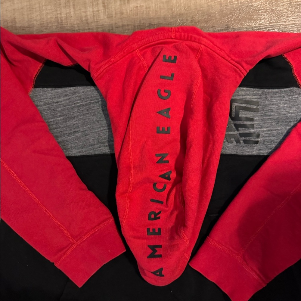 American Eagle Outfitters Red and Black Hoodie with Gray Accent - Picture 2 of 3